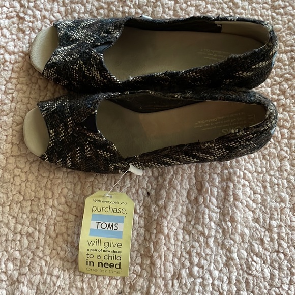 NWT Size 11 Toms Brown Houndstooth Open Toe Wedges - Picture 5 of 6